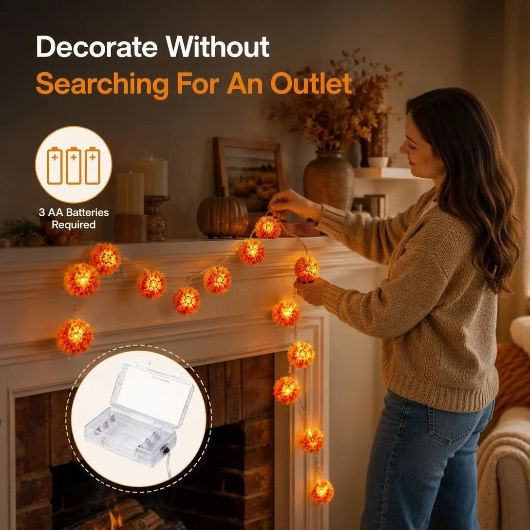 Marigold LED Memorial String Lights – 20 Glowing Flowers for Ofrendas & Remembrance