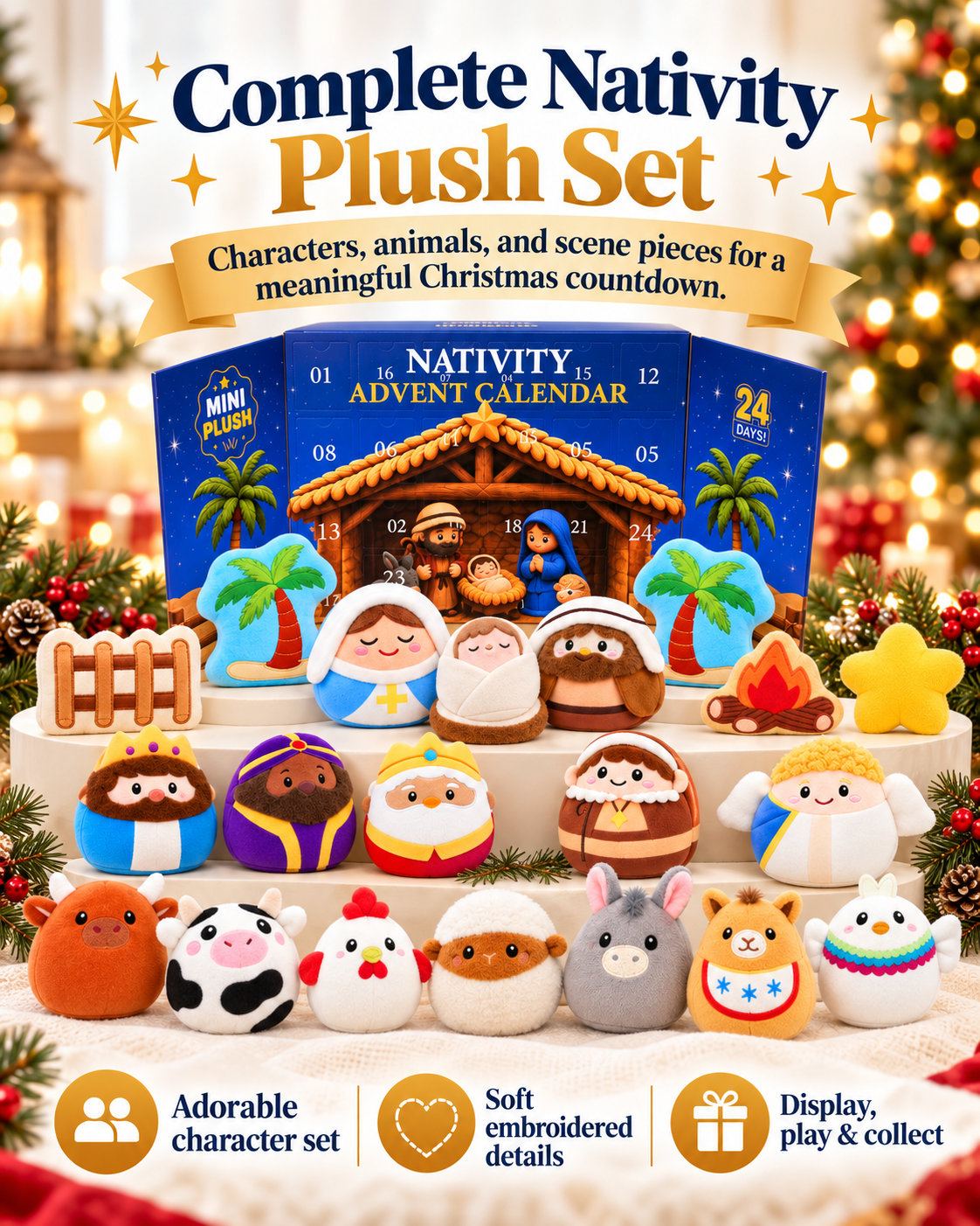 ✨24 Days of Nativity Surprises – Plush Christmas Advent Calendar for Kids