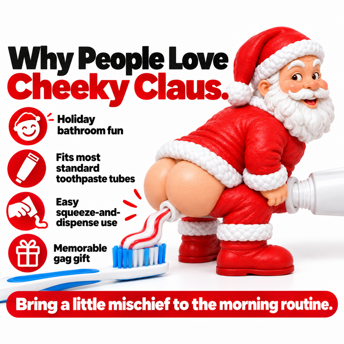 🔥HOT SALE🎅🪥 Cheeky Santa Toothpaste Topper - Funny Christmas Gag Gift 🎄