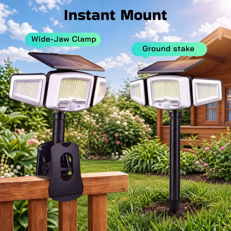 ☀️ Clip-On Solar Motion Sensor Light – 3-Head Lighting, Remote Control & USB-C Charging