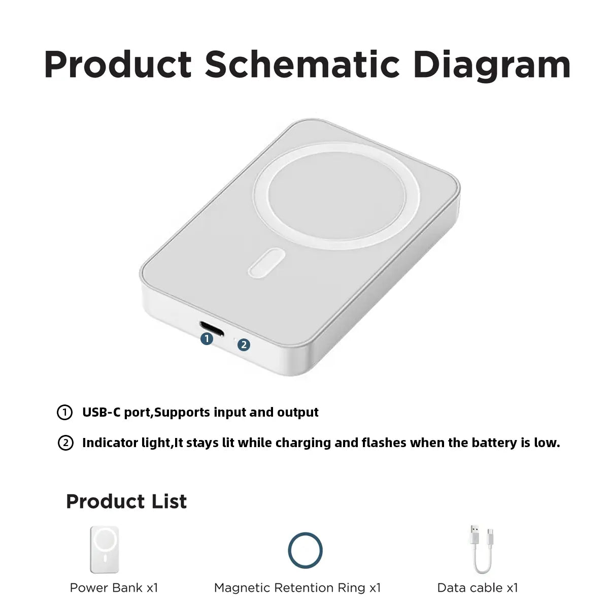 5000mAh Magnetic Power Bank for iPhone 12-17 Series with MagSafe