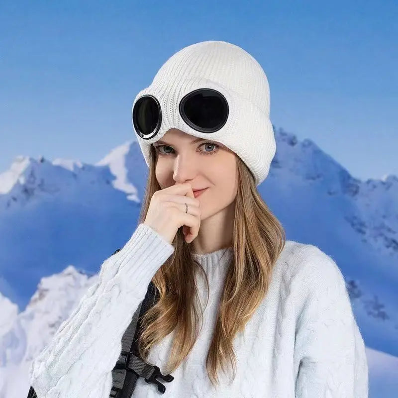 🎁Hot Sale🔥Unisex Solid Color Goggle Lens Design Beanie Hat