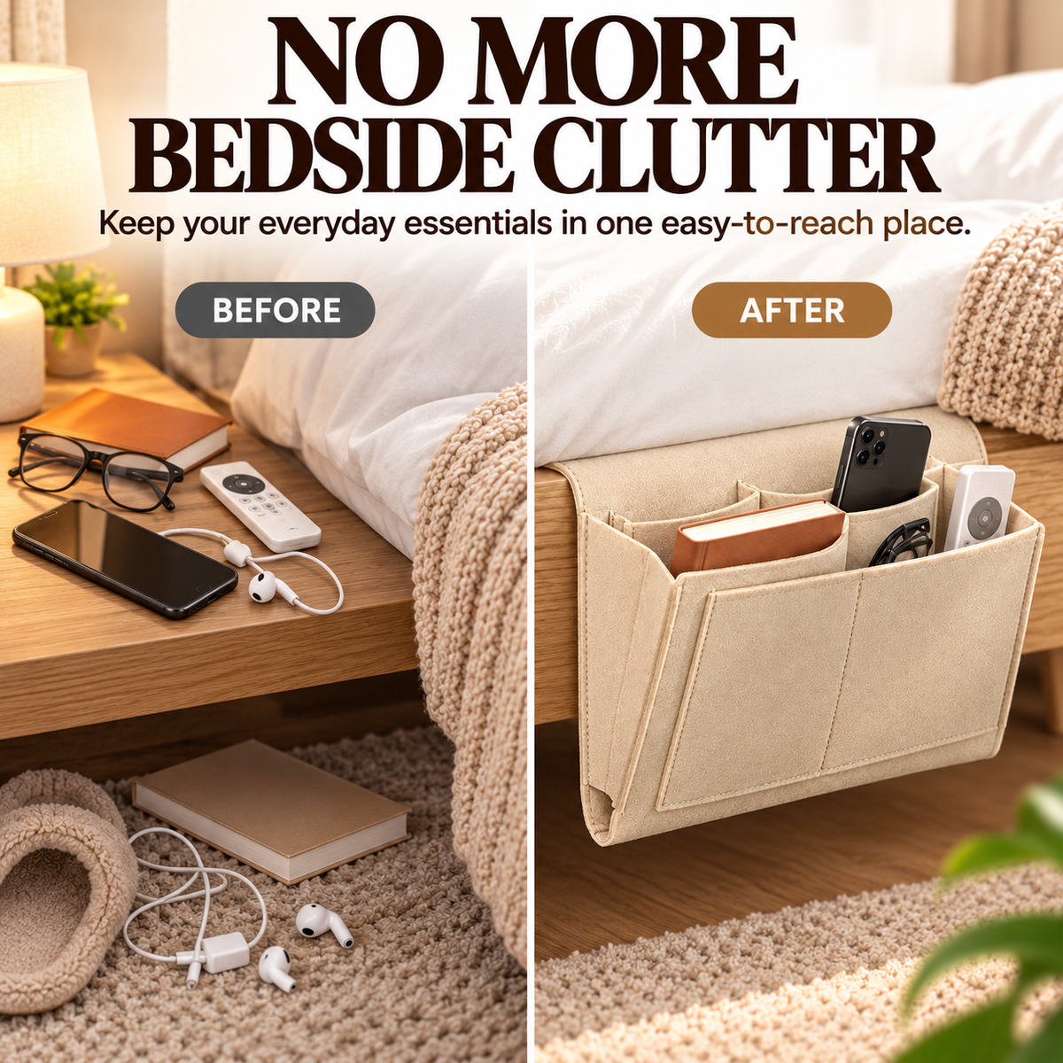 🛏️ Bedside Hanging Organizer — Multi-Pocket Storage for Bed & Sofa