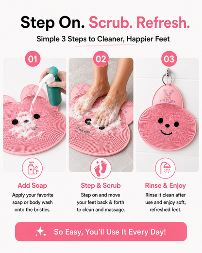 Hands-Free Foot Scrubber Bath Mat | Shower Foot Cleaning Mat