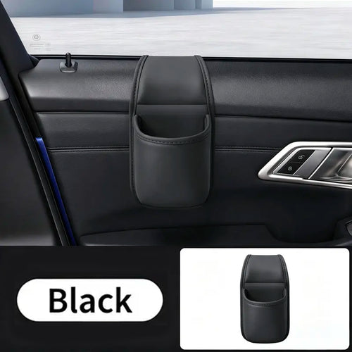Leather car door storage pocket - double-layer compartments