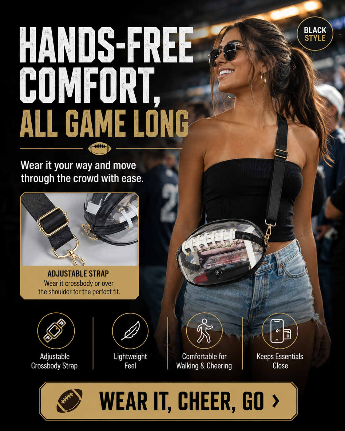 Clear Football Crossbody Bag | Game Day Clear Purse