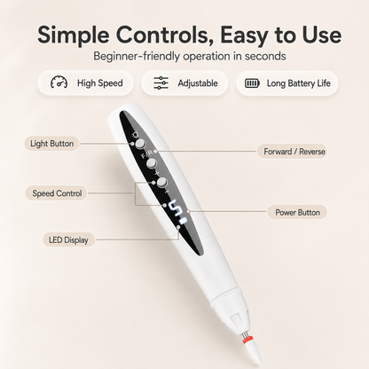 ✨ 3-in-1 Electric Nail Drill Pen with Nail Light & 5 Bits