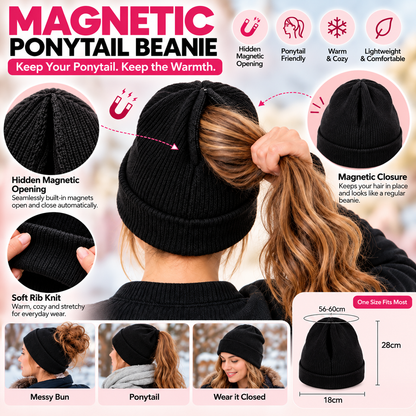 🔥2-in-1-ponytail-beanie-hat-hidden – Hidden Magnetic Closure, No-Zip Winter Knit Hat ❄️