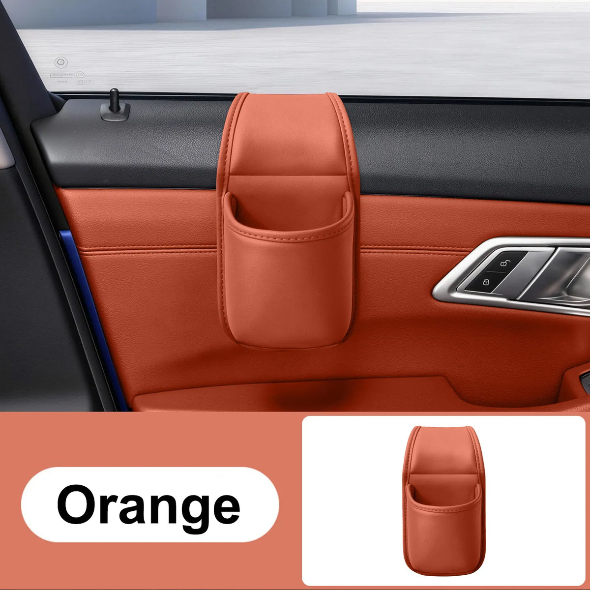 Leather car door storage pocket - double-layer compartments