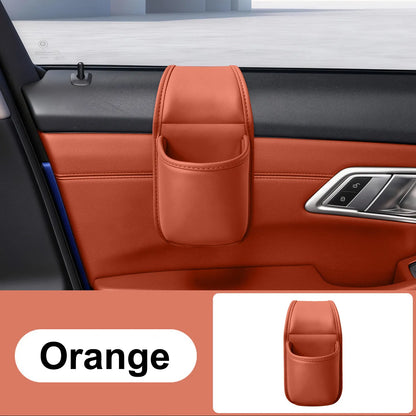 Leather car door storage pocket - double-layer compartments