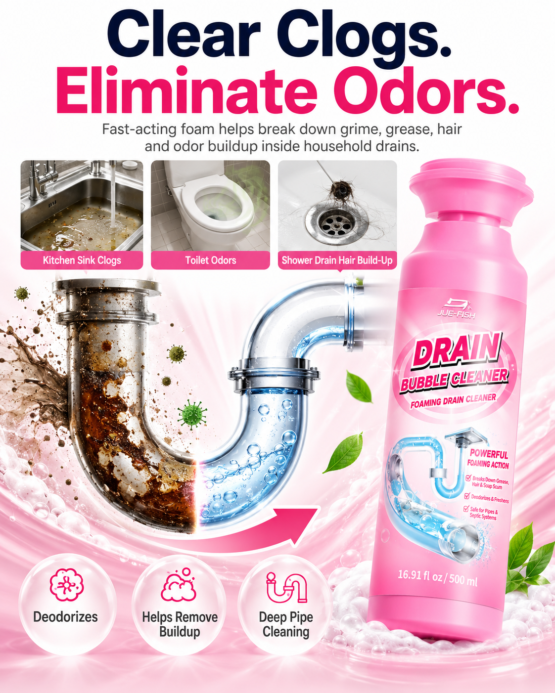 🫧 Foaming Drain Cleaner – Odor & Buildup Care | 500mL