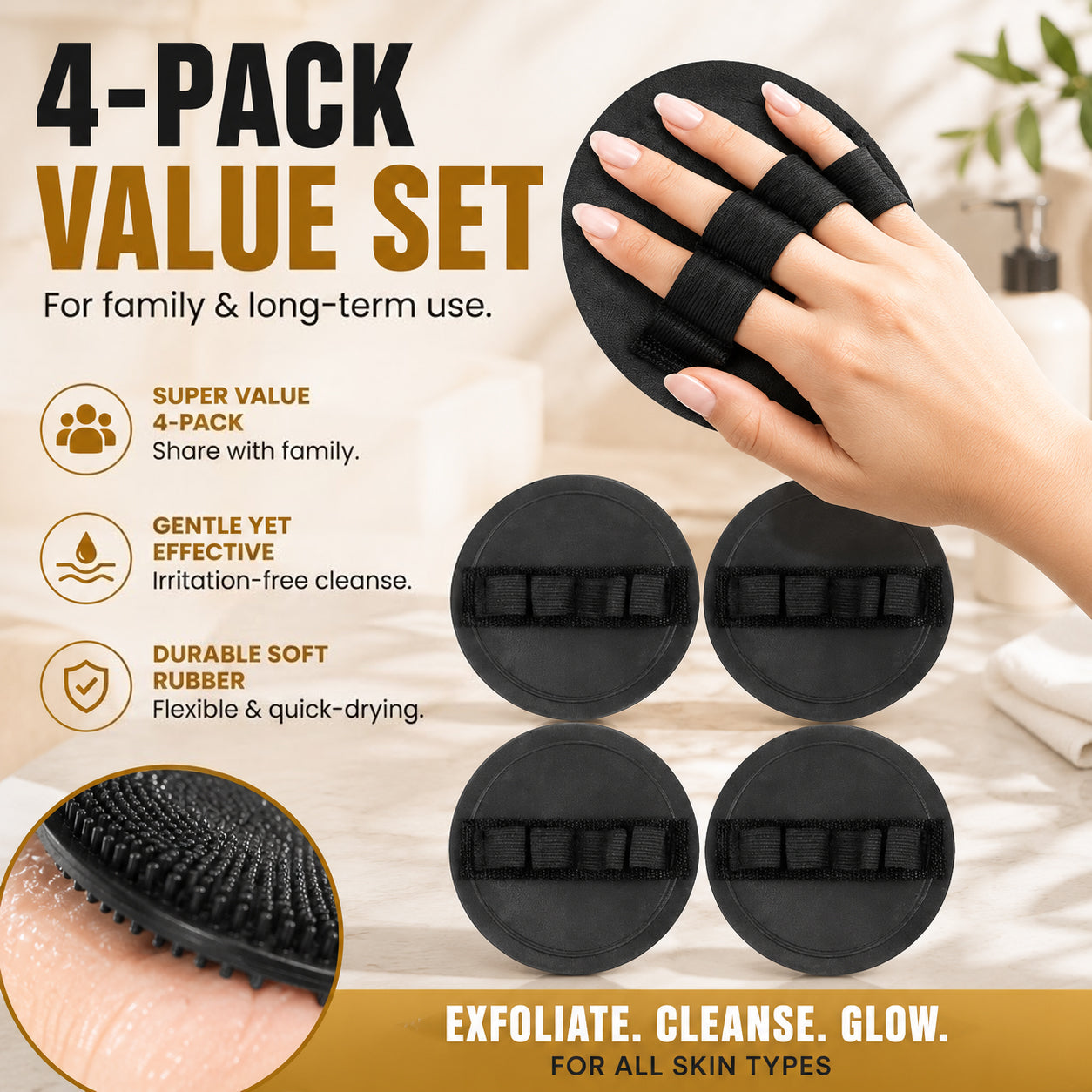 🧽 4-PackSoft🧽 Rubber Shower Scrubber for Gentle Exfoliation & Deep Cleansing