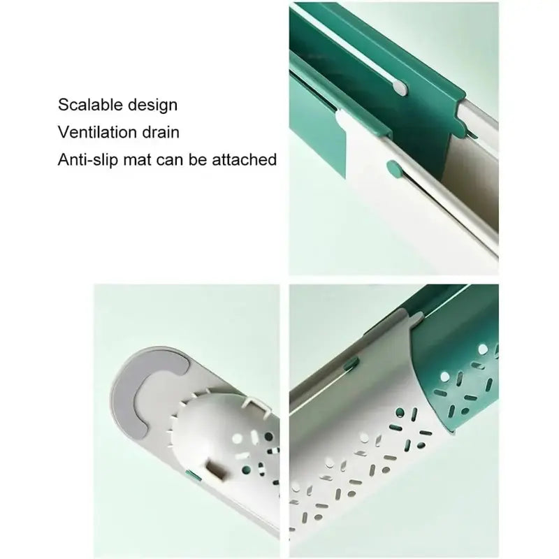 Drain holes in adjustable sink caddy