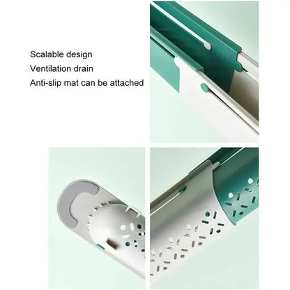 🧽 Adjustable Telescopic Sink Caddy – Drainable Organizer with Towel Bar