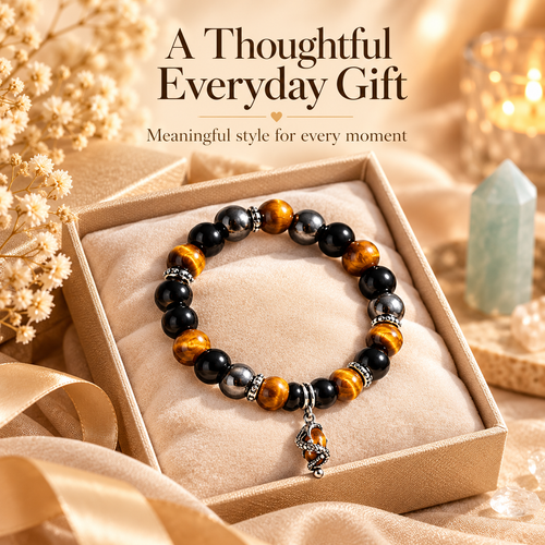 ✨ 11:11 Intention Beaded Bracelet – Meaningful Black & Golden Charm Jewelry 🤎