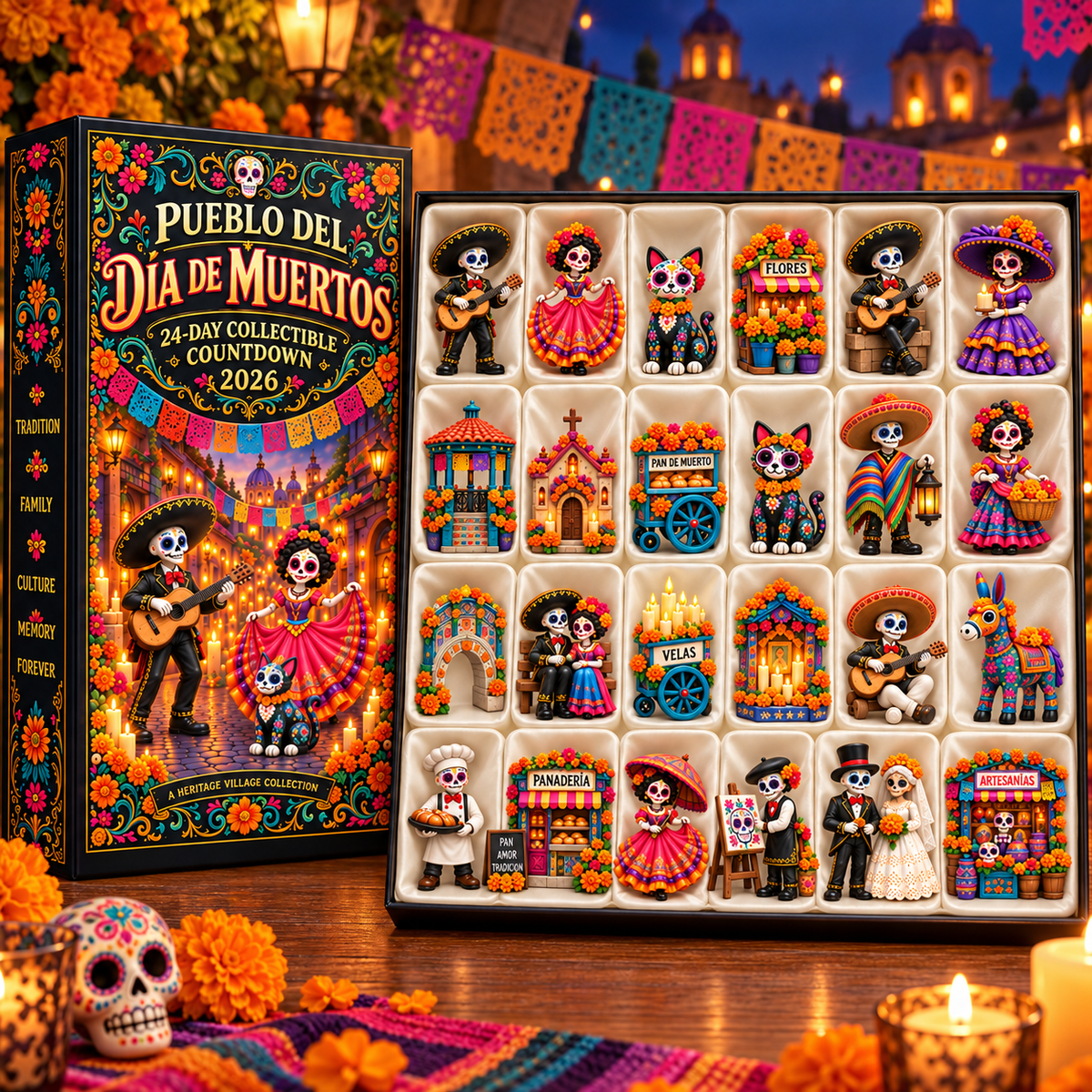 🎁Pueblo del Día de Muertos 2026 – 24-Day Day of the Dead Collectible Countdown Calendar with 24 Unique Miniatures