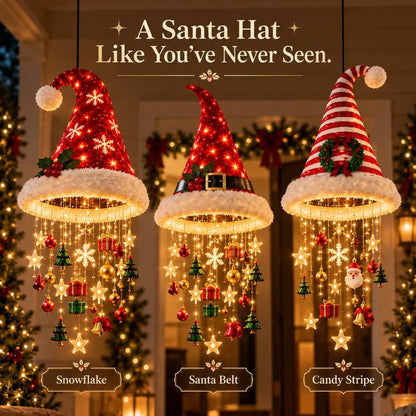 🎄🎅Santa Hat LED Hanging Light - A classic Santa hat raining warm fairy lights & Christmas charms