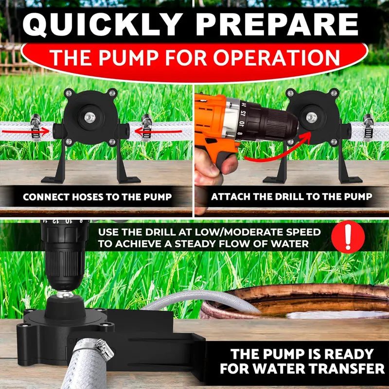 High-Flow Electric Drill Pump – Self Priming Portable Water Pump, Drill Powered Transfer Pump for Water, Oil, Gasoline & Diesel | Hand-Powered, Non-Electric Pump