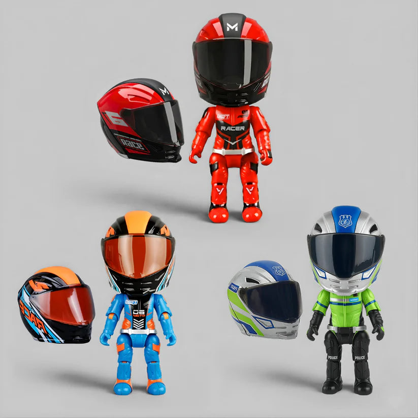🏍️Cute Racing Helmet Action Figure with Mini Helmet Display