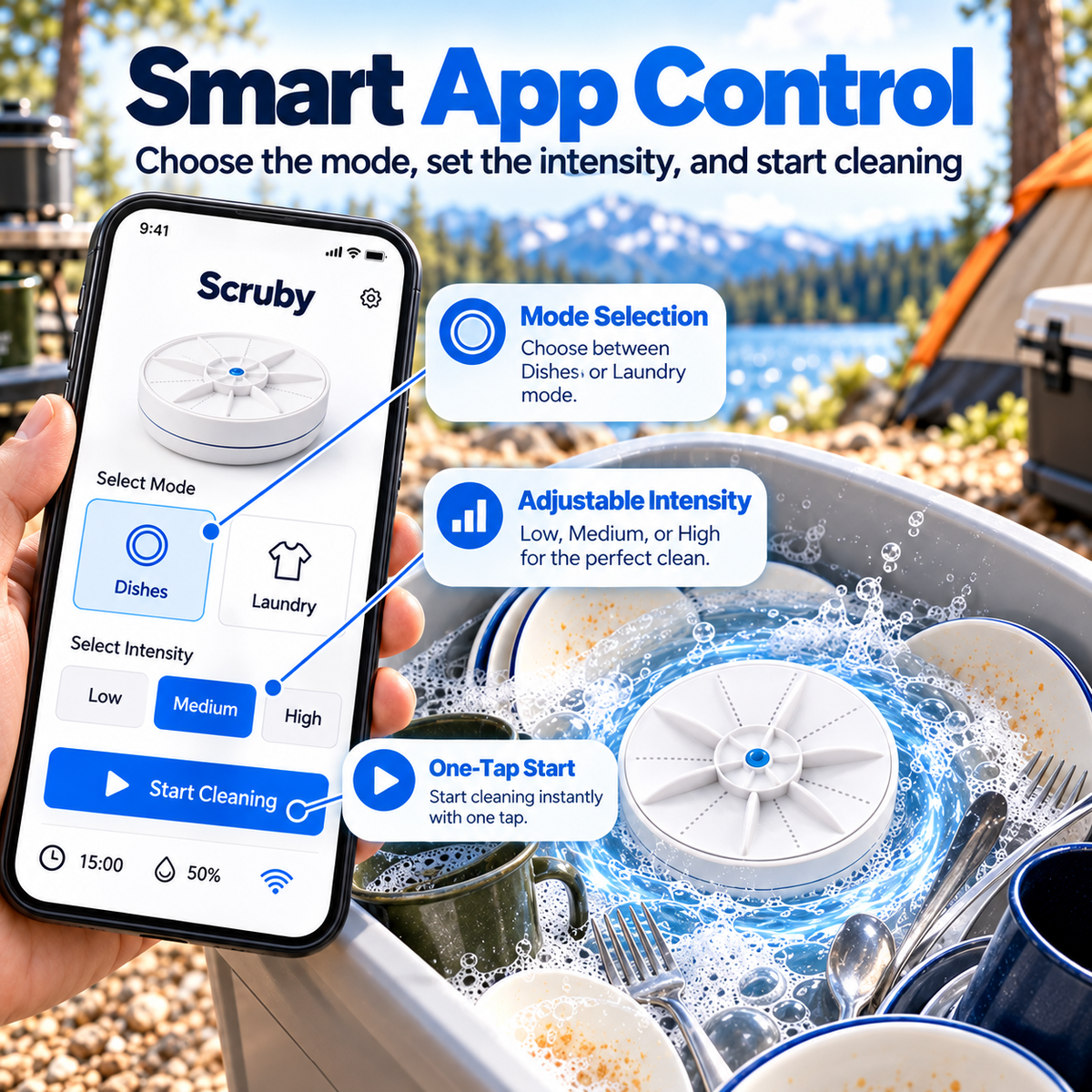 💦Smart Portable Washer – App-Controlled Dish & Laundry Cleaning Device