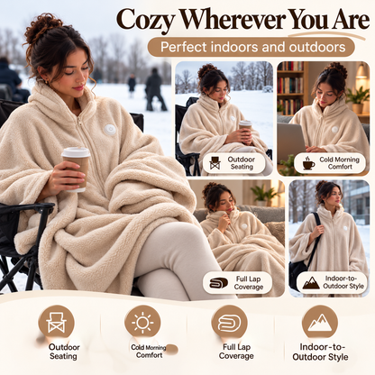 🔥 Wearable Heated Zip-Up Blanket – Ultra-Soft Cozy Winter Shawl