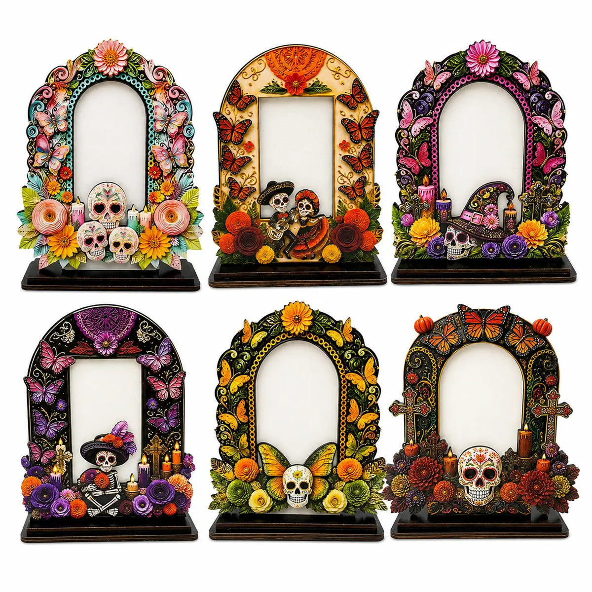 Day of the Dead Memorial Photo Frame Set – 6 Colorful Wooden Ofrenda Frames