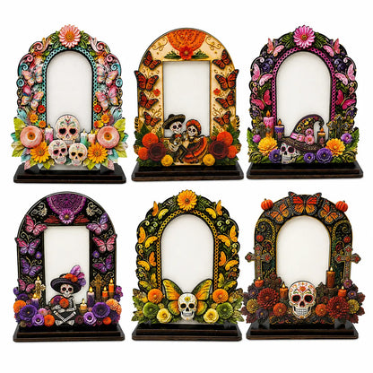 Day of the Dead Memorial Photo Frame Set – 6 Colorful Wooden Ofrenda Frames