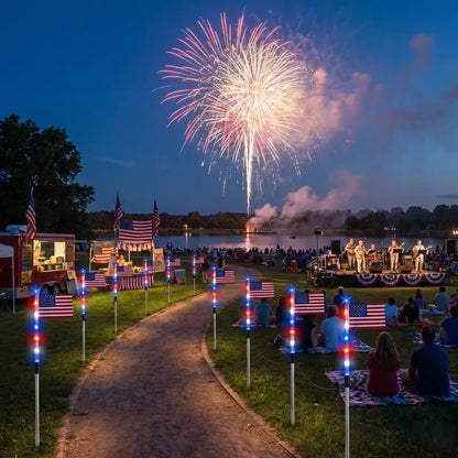 🔥8-Piece Flag Light Set – 4th of July Decorations with 8 Lighting Modes – Ideal for Independence Day Pathways, Gardens, and Yard Decor