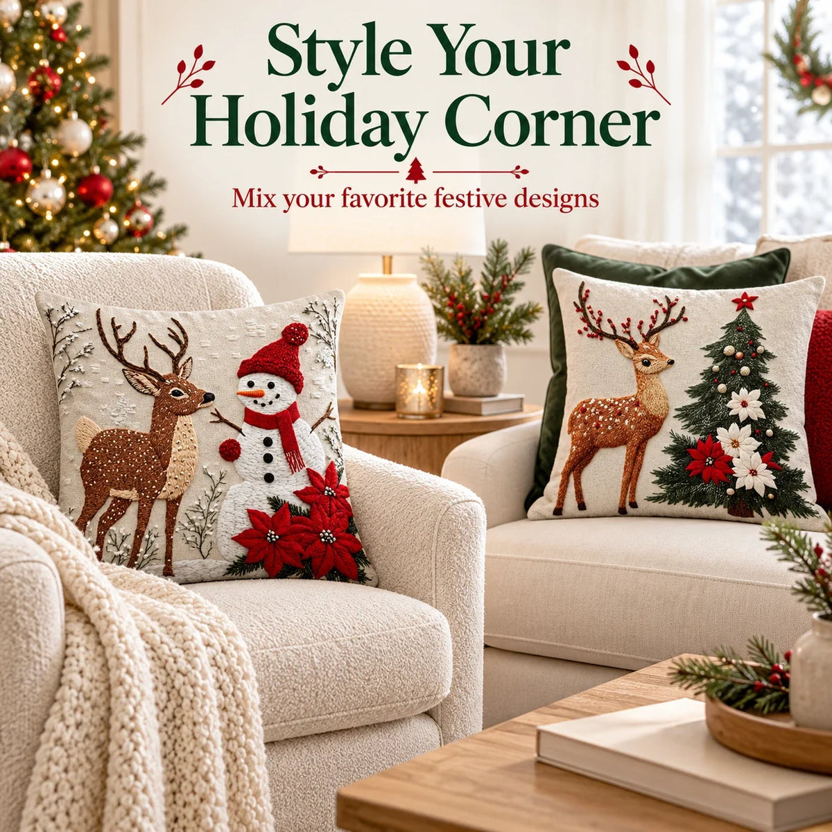 🎄 Christmas Pillow Covers 4-Piece Set — Festive Sofa Makeover