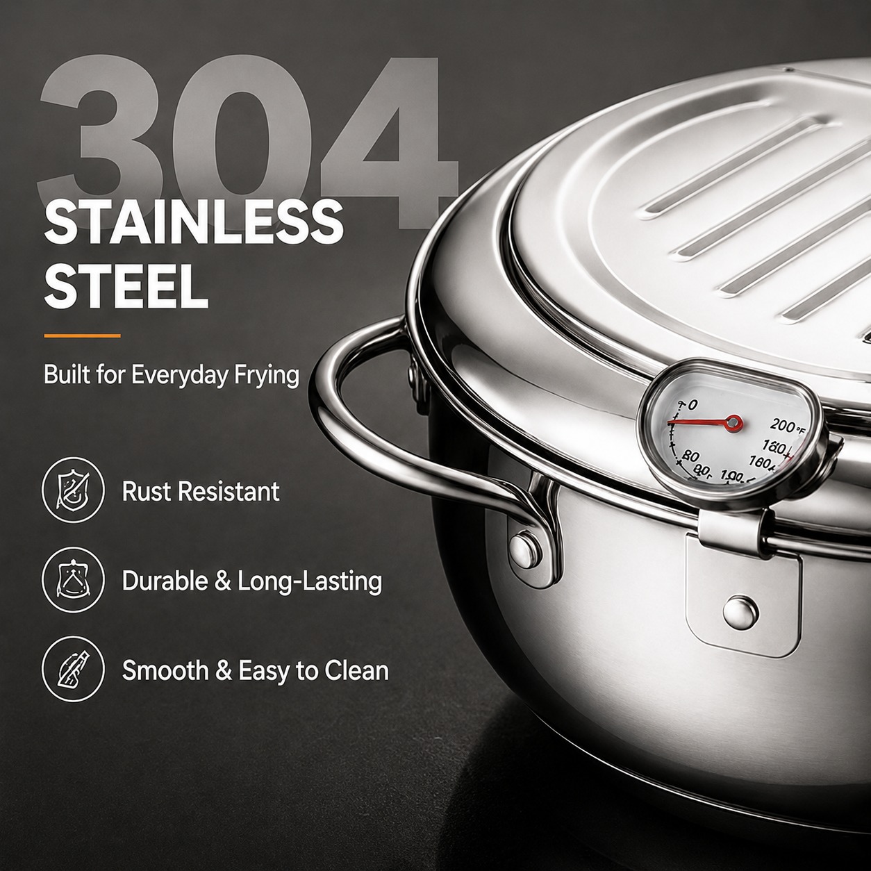 ⚡304 Stainless Steel Stovetop Deep Fryer Pot – With Thermometer