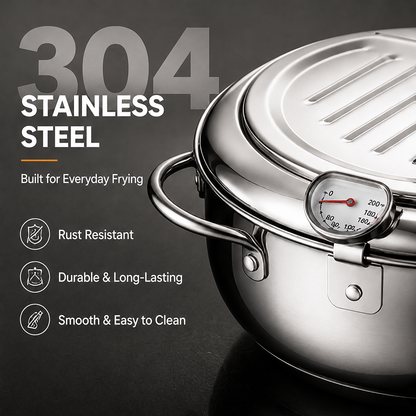 ⚡304 Stainless Steel Stovetop Deep Fryer Pot – With Thermometer
