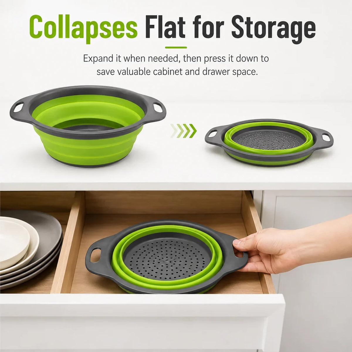 Collapsible Colander Set with Oversized Draining Tray