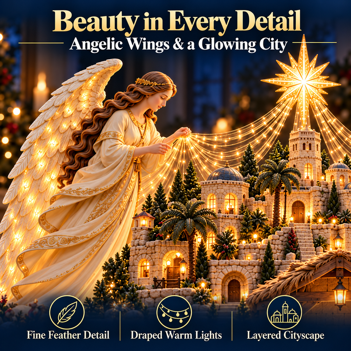 🎄✨ 3D Lighted Angel Nativity Centerpiece – Meaningful Christmas Mantel Decor✨