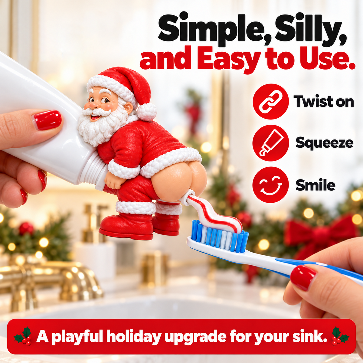 🔥HOT SALE🎅🪥 Cheeky Santa Toothpaste Topper - Funny Christmas Gag Gift 🎄