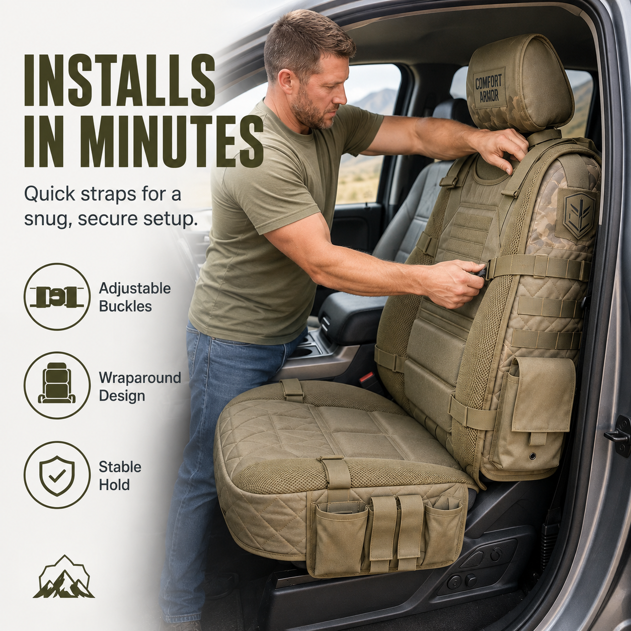 Rugged Truck Seat Cover -Tactical Storage, Seat Protection & All-Day Comfort