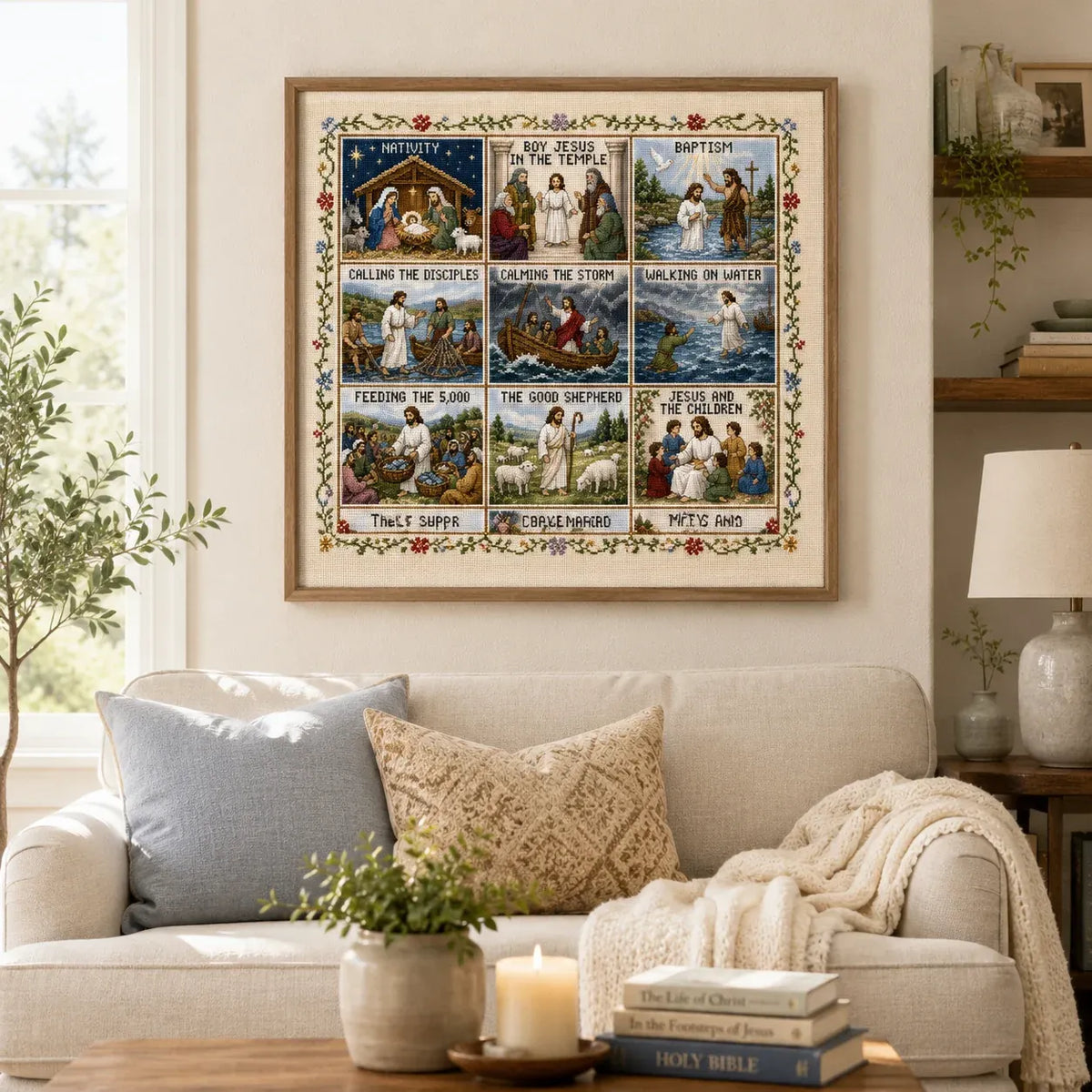 ✝️ Life of Jesus Cross Stitch Kit – 6 Biblical Designs