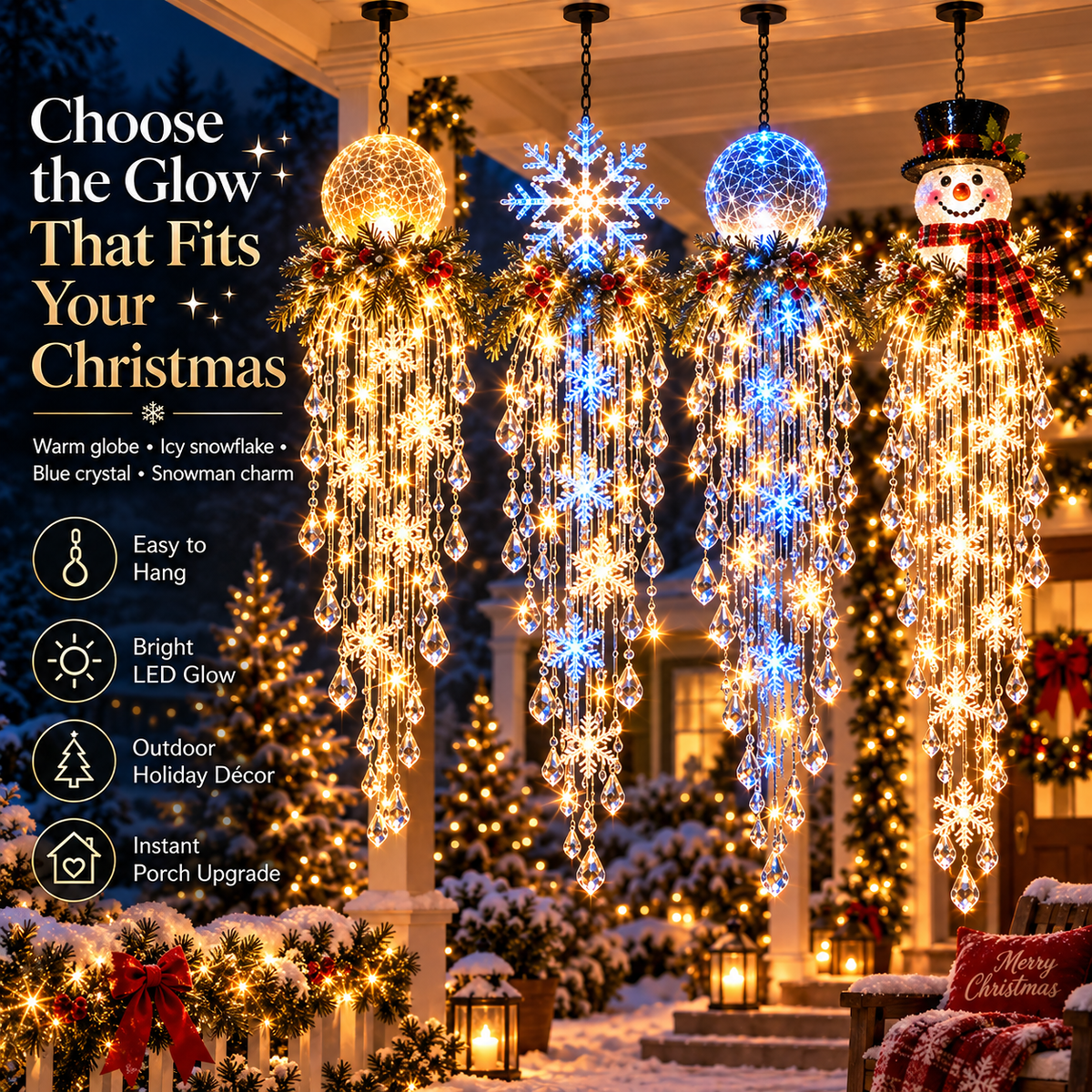✨❄️Crystal Cascade Christmas Light™ – Hanging Snowflake & Crystal LED Porch Décor