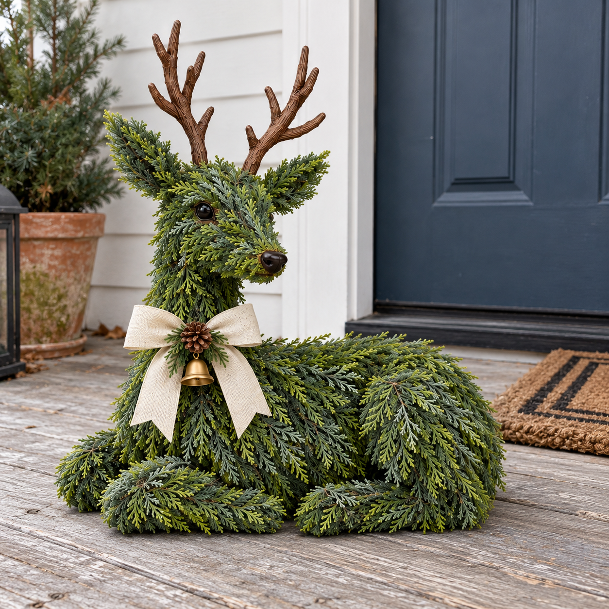 Evergreen Reindeer Christmas Decoration during the day