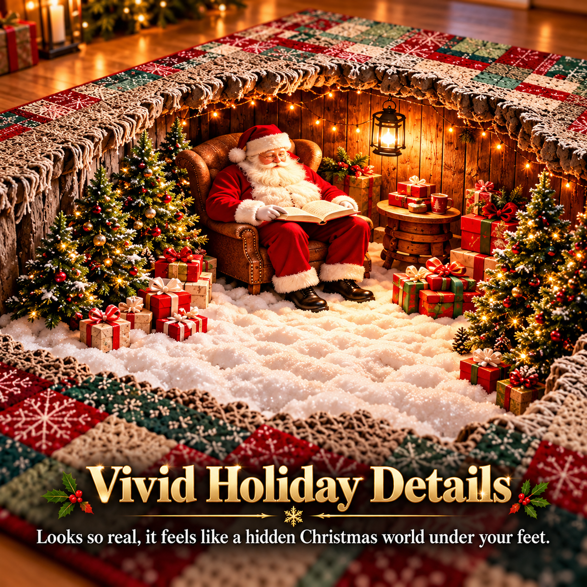 🔥HOT SALE🎅3D Optical Illusion Christmas Village Rug – Hidden Santa Winter Wonderland ✨