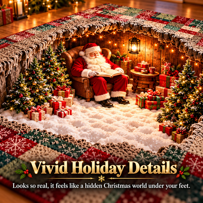 🔥HOT SALE🎅3D Optical Illusion Christmas Village Rug – Hidden Santa Winter Wonderland ✨