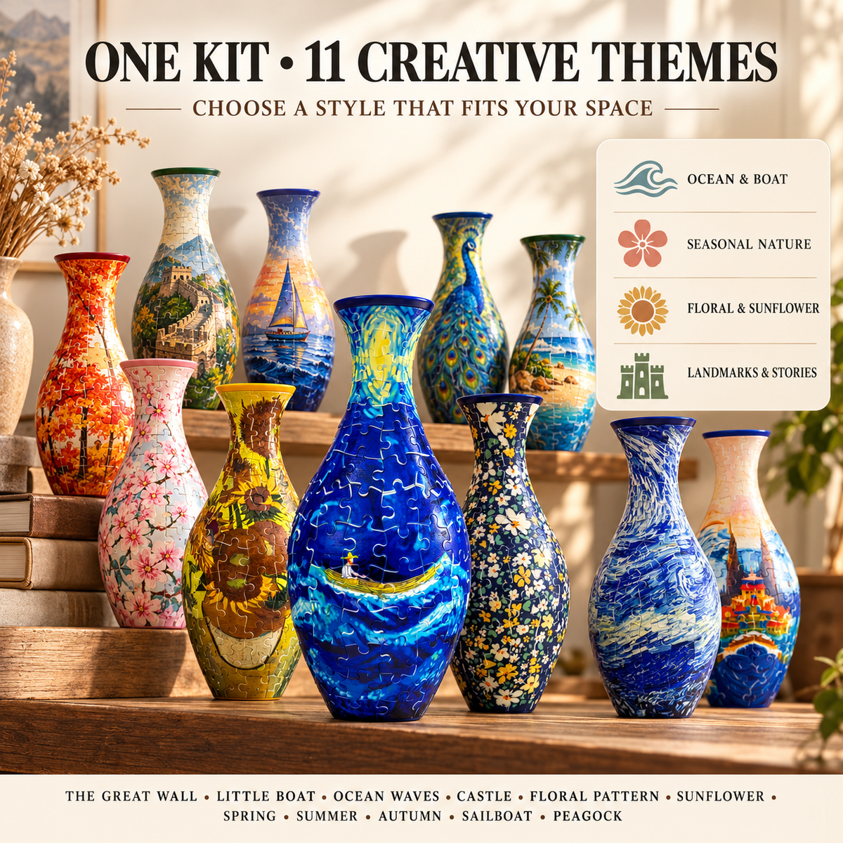 ✨🧩 3D DIY Puzzle Vase – 11 Creative Designs, Decorative Flower Vase & Craft Gift✨