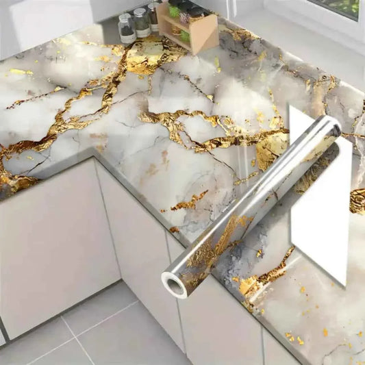 🔥 Gold Marble Peel & Stick Wallpaper ✨ Self-Adhesive Wall Paper Roll for Kitchen, Bedroom & Home DIY Decor