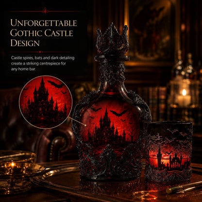 🦇🍺Gothic Vampire Castle Whisky Decanter & Tumbler