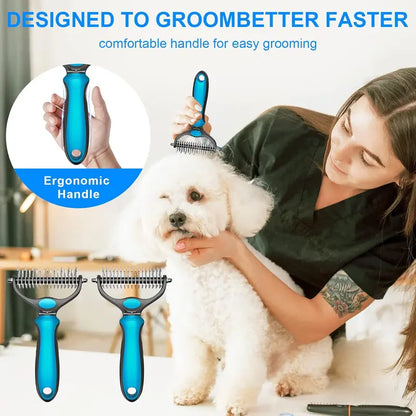 🔥Professional Double-Sided Pet Grooming Rake ✨ Undercoat Deshedding Tool for Dogs & Cats 🐶🐱