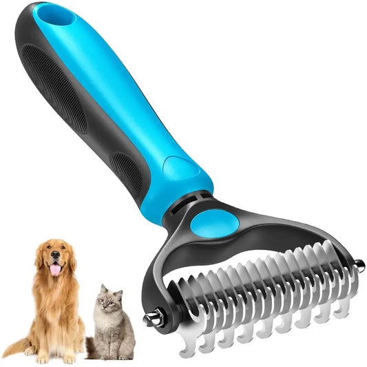 🎁Double-Sided Pet Grooming Brush – Hurtless Shedding & Dematting Undercoat Rake for Dogs and Cats