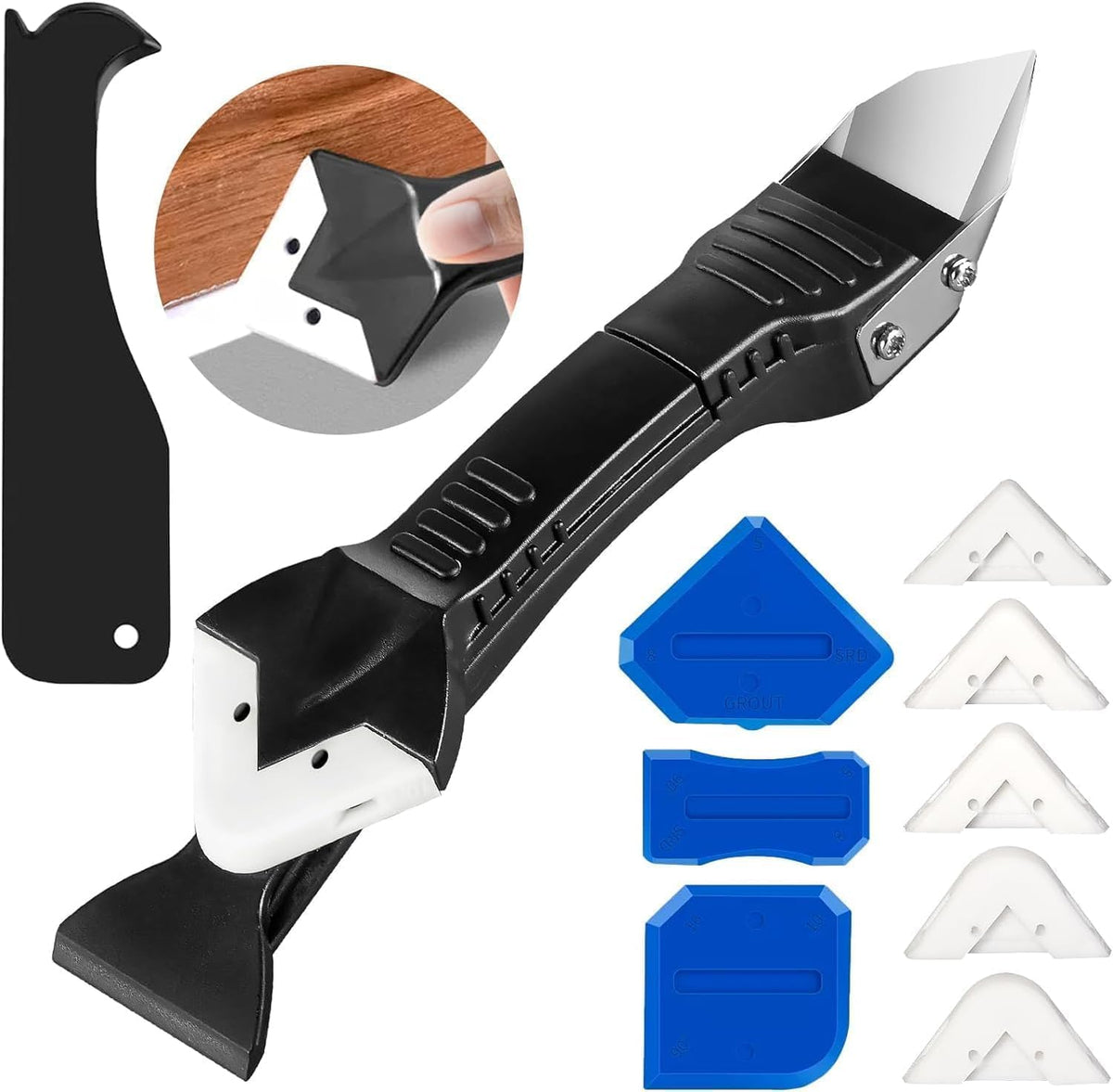 Multifunctional Caulk Remover Tool, Silicone Sealant Scraper, Caulk Finishing Tool Kit, Glass Glue Shovel for Bathroom Window Tile, Sealant Removal & Smoothing Tool