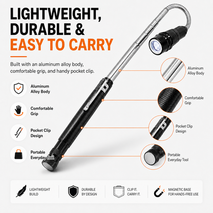 🧲💡 Telescoping Magnetic Pickup Tool with LED Light | Flexible Reach