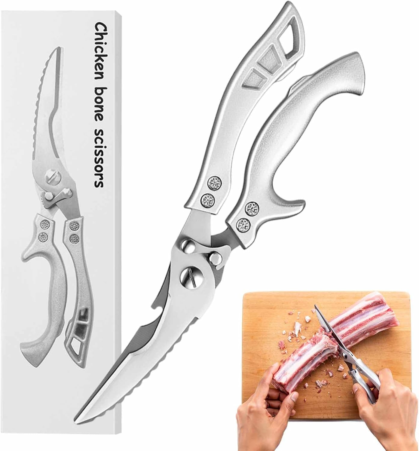 ✂️ Heavy-Duty Kitchen Shears – Bone-Crushing, Fish Scaler, Bottle Opener, Safety Lock