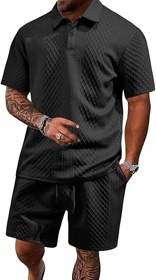 ⚡Men’s Summer Polo Shirt & Shorts Set – Casual Athletic 2-Piece Outfit