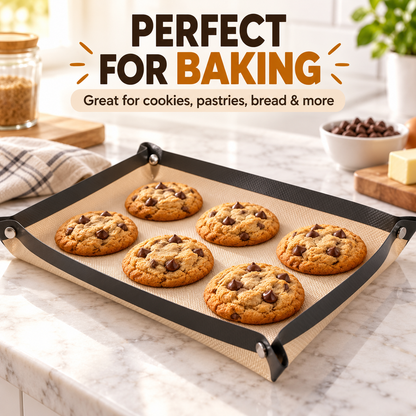 🍪 Snap-Up Reusable Baking Mat – Foldable Raised-Edge Oven Liner for Easy Cleanup ✨